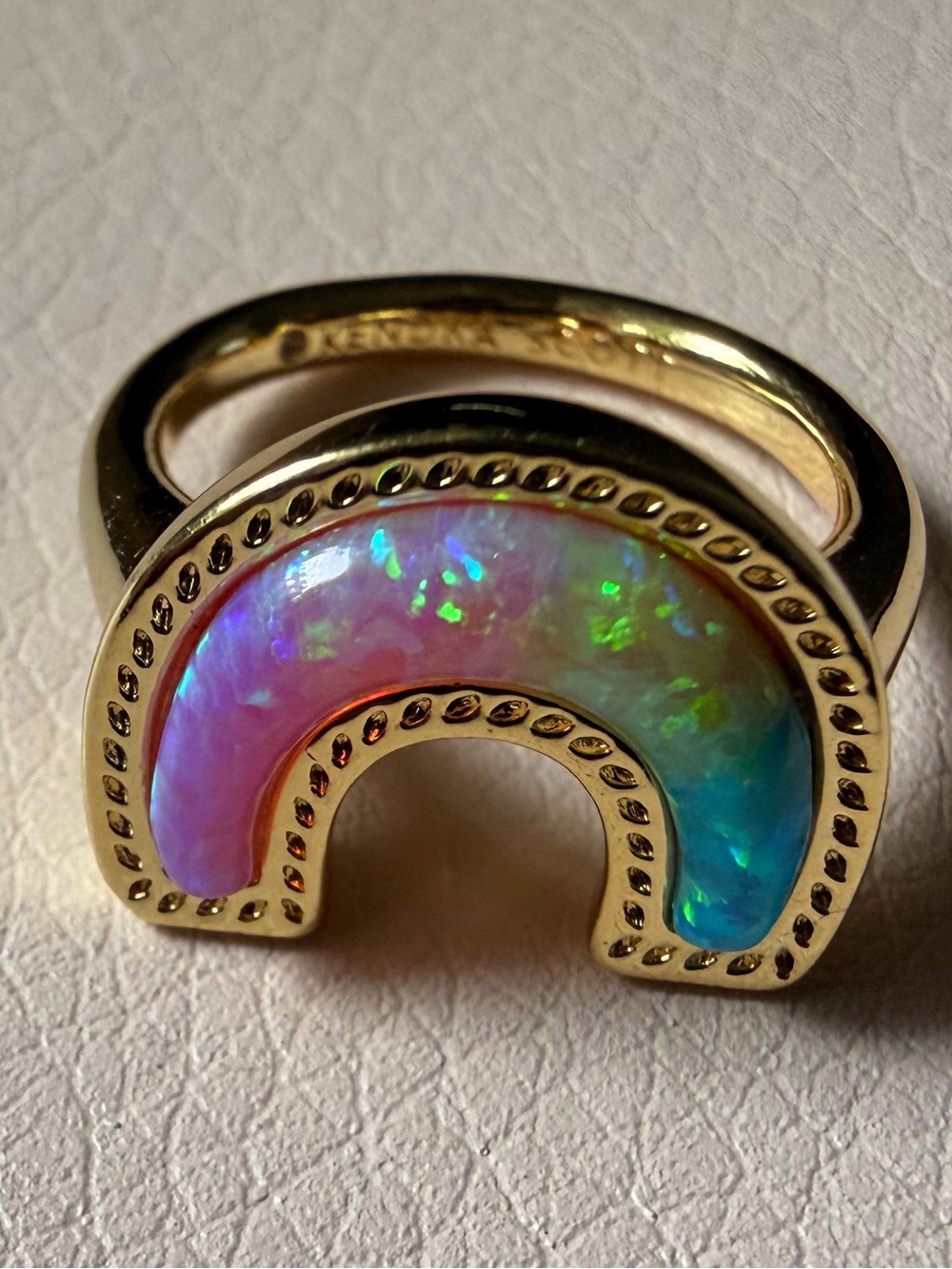NWT Kendra Scott Rainbow Band Ring size 5 gold with rainbow opals.